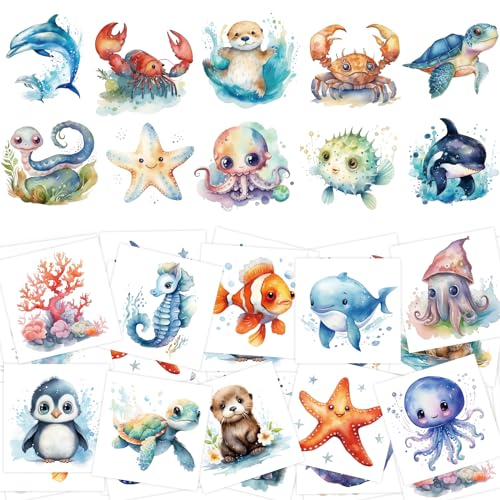 Fancy Land 140 Sea Creature Temporary Tattoos for Kids Ocean Party Favors