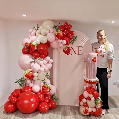Strawberry Pink & Red Balloons Arch Kit for First Birthday Decor