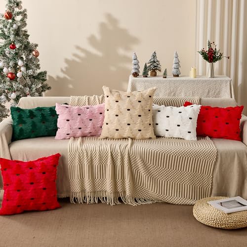 Allorry Christmas Pillow Covers 12x20 inch Set of 2 - Green Plush Decoration