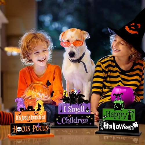 Halloween Wooden Table Signs Set - 3PCS Spooky Witch Decor