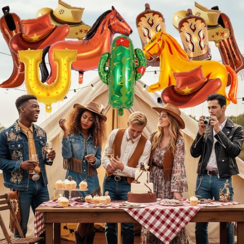 12-Piece Western Cowboy Foil Balloon Kit for Rodeo Birthday Party Decor
