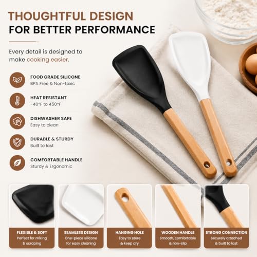 2-Pack BPA-Free Silicone Cooking Spoons with Wood Handles