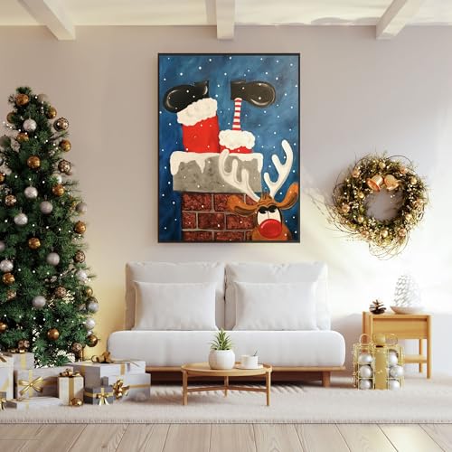 Funny Santa and Reindeer Diamond Art Kit for Adults - Full Drill Christmas Painting