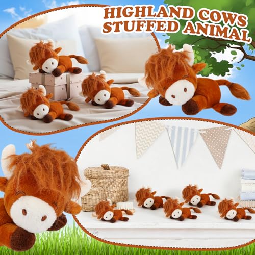 Mini Highland Cow Plush Stuffed Animals Set - Brown, 6 Inch, 20 Pack