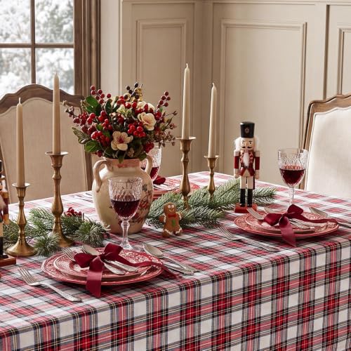 Romanstile Christmas Checkered Tablecloth Rectangle Red White 60 x 120 - Redwhiteplaid