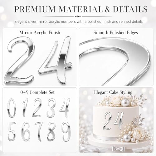 10PCS Silver Acrylic Cake Number Toppers Set - 0-9 Birthday Decor