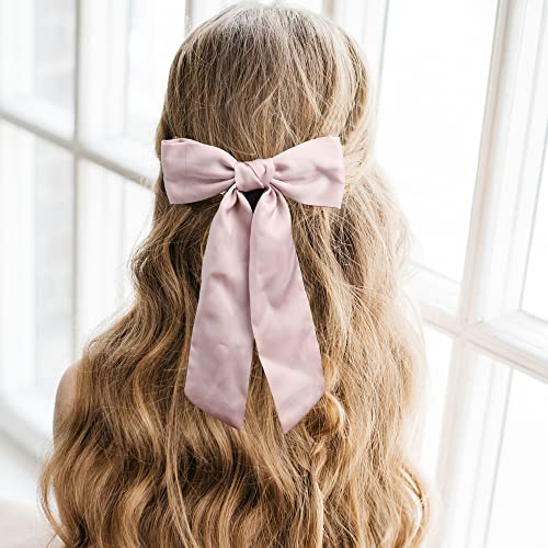 B.PHNE 4 Pack Satin Hair Bows for Women and Girls - French Silk Bowknot Clips