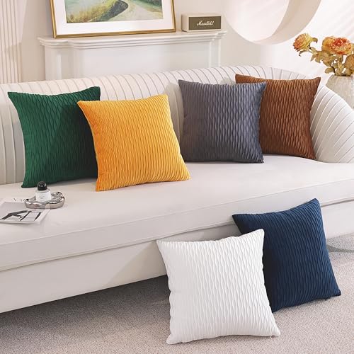 TAOSON Velvet Throw Pillow Covers, 18x18 Striped Gold Yellow, Set of 2