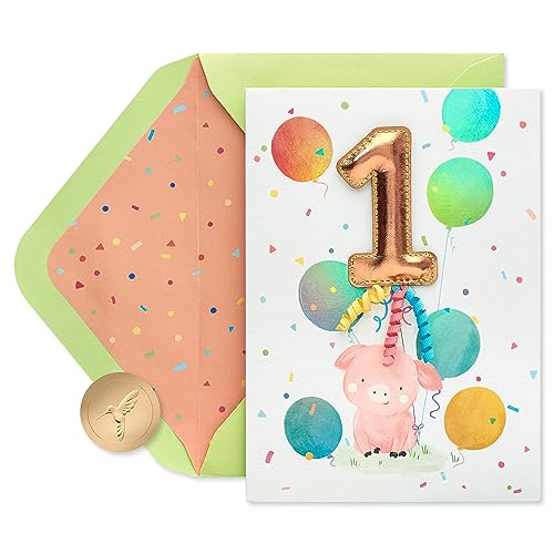 Papyrus 1st Birthday Card - Lots Of Fun with Piggy Design