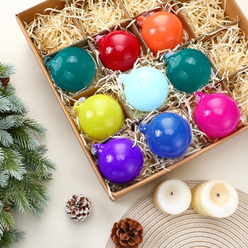 FoldTier 9pcs 3-Inch Colorful Glass Christmas Ornaments - Warm Color Variation