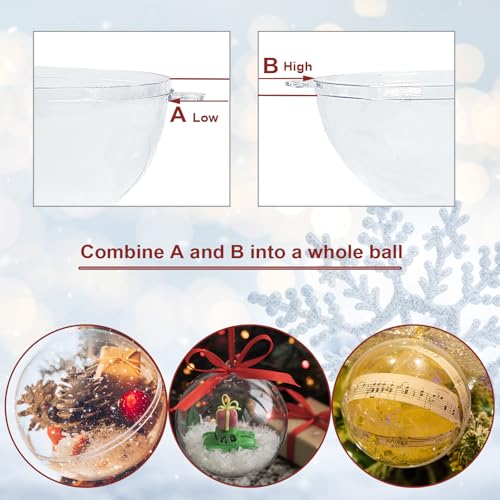 25 Pack Clear Fillable Plastic Ornaments for Christmas Tree & Decor