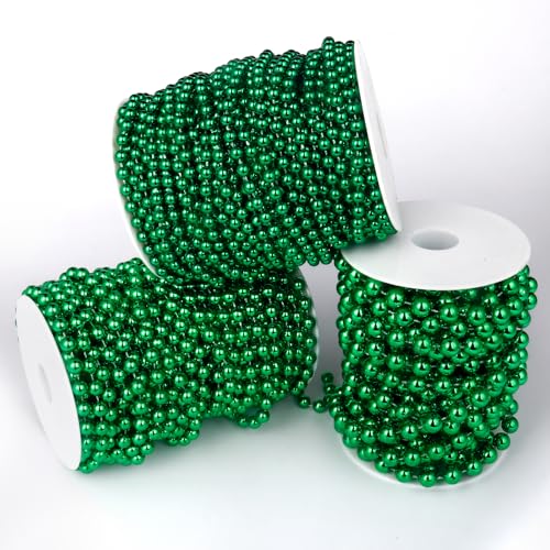 Green Beads Garland - Faux Pearl String 6mm, 98ft for DIY Crafts