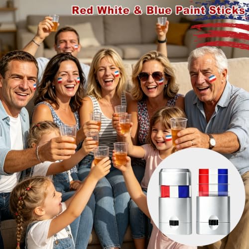 Qawnfy 3Pcs Red White and Blue Face Body Paint Stick, Sweatproof Eye Black