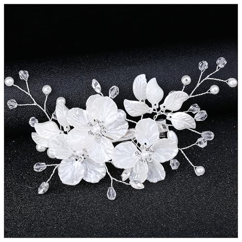 Bridal Pearl Flower Hair Comb Silver Wedding Rhinestone Hair Piece