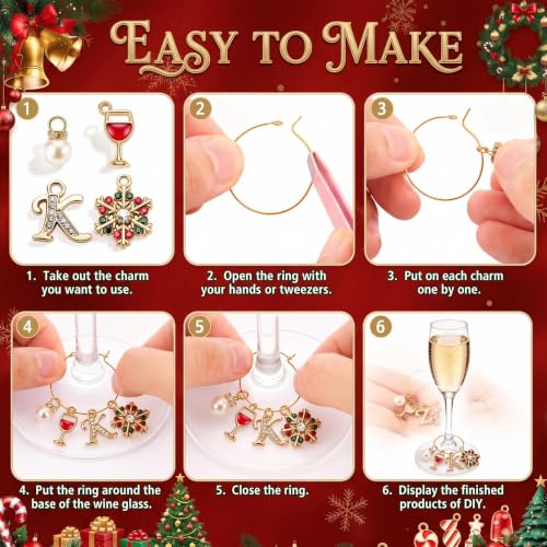 Landical 48-Piece Wine Glass Charms Kit - Red Green Christmas Style