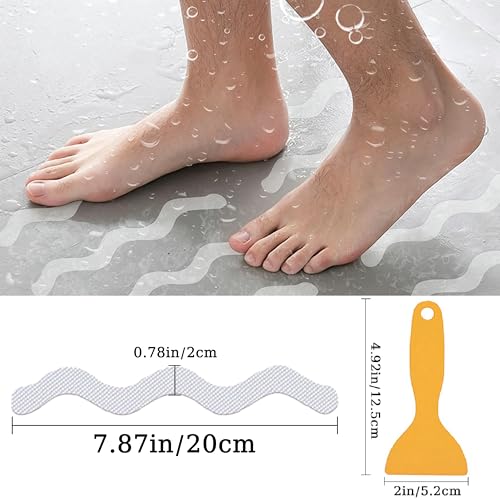 48-Piece Wavy Anti-Slip Shower Treads, Clear PEVA Safety Grip for Bathtubs