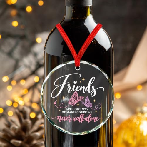 Friendship Christmas Ornament - Glass Keepsake with Butterfly Design & Inspirational Message