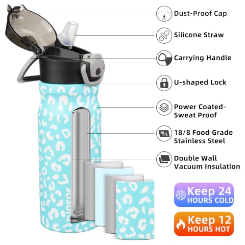 BJPKPK 18 oz Insulated Stainless Steel Water Bottle - Sky Blue Leopard
