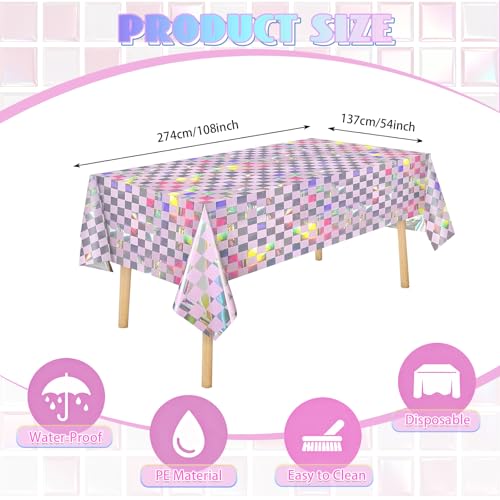 3 Pack Pink Iridescent Checkered Tablecloths - 54 x 108 Inch
