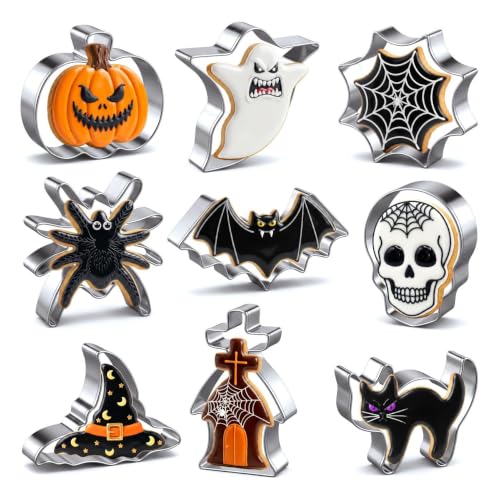 Halloween Cookie Cutters Set - 9 Stainless Steel Shapes for Baking