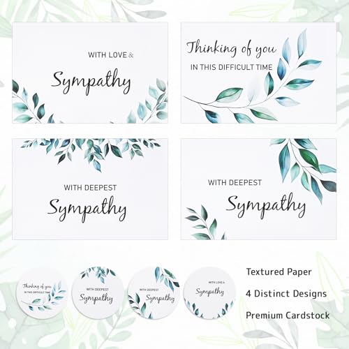 24 Sympathy Cards with Envelopes - Elegant Watercolor Designs