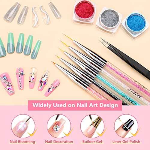 AIMEILI Nail Art Brushes Set & Dotting Pen Kit for Gel Polish Design