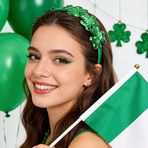 St. Patrick's Day Glitter Shamrock Headband - Green Sequin Hair Accessory