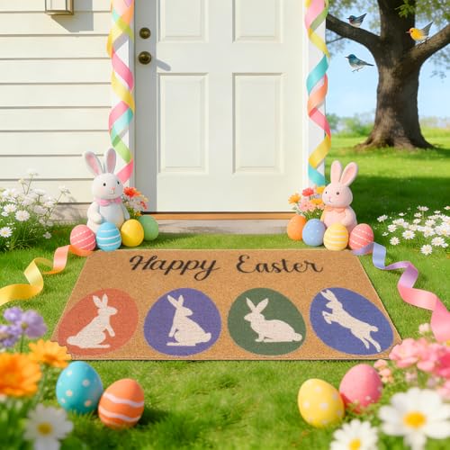 Easter Welcome Doormat - Colorful Bunny Design, 17x30 Inch