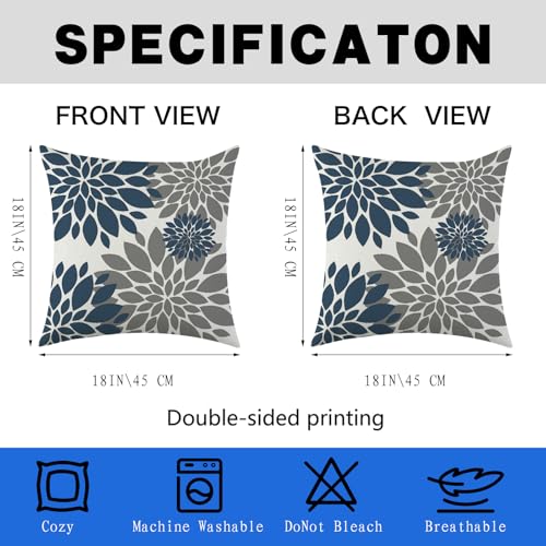 Mimkus 18x18 Blue Geometric Throw Pillow Covers - 4 Piece Farmhouse Set