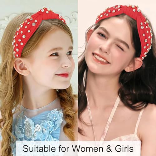Red Rhinestone Knotted Headband Sparkly Crystal Hair Band for Women