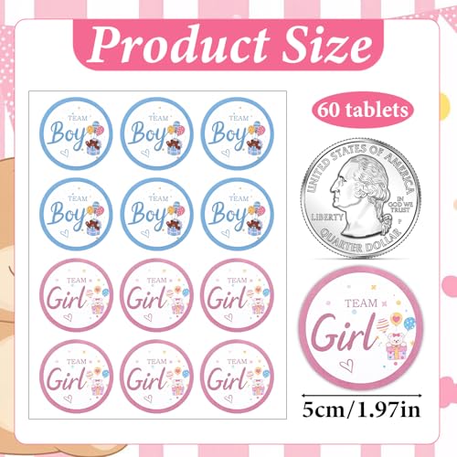 Tyqour 60PCS Gender Reveal Stickers - Team Boy & Girl Cupcake Toppers