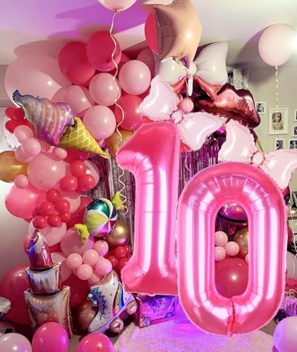 40-inch Pink Number 10 Balloon Set with Bow - Girls 10th Birthday Decor