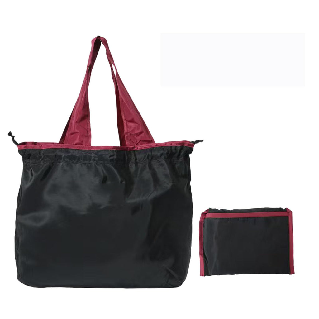 fxqtomio Reusable shopping tote bag, large capacity drawstring tightening top, foldable grocery tote bag, shoulder bag (Black)