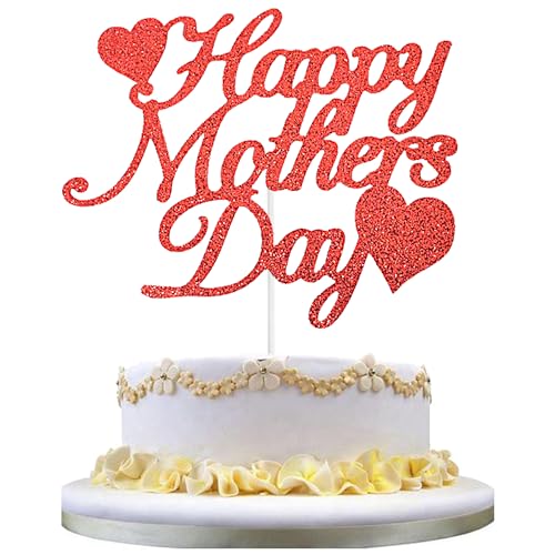 Happy Mother's Day Glitter Cake Topper Set - Red Party Decor