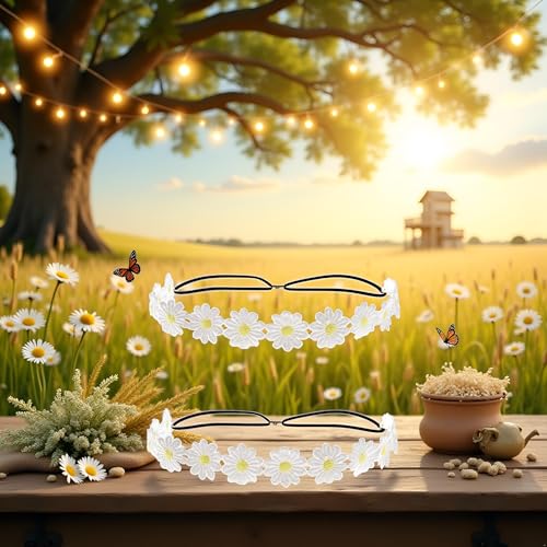 Daisy Flower Headband 2Pcs White Boho Floral Crown Wreath