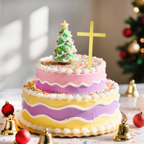 Gold Acrylic Cross Cake Toppers - 6pcs for Weddings & Celebrations