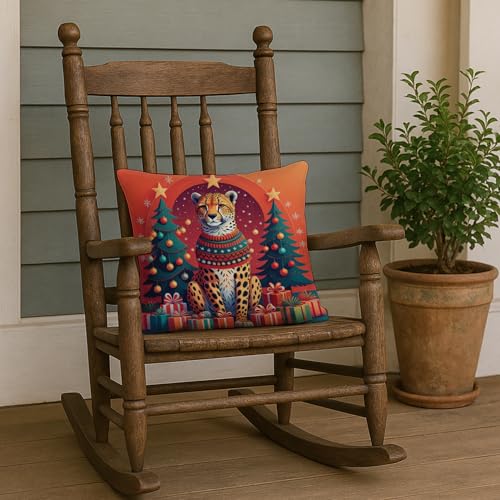 Cheetah Christmas Fabric Decorative Pillow - 18x18 Inches, Machine Washable, Indoor Outdoor Cushion with Variation Cheetah 1176