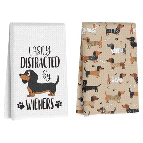 Dachshund Kitchen Towels - 2 Pack Absorbent Microfiber Hand Towels