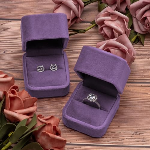 Velvet Ring Box Holder for Engagements & Weddings - Purple