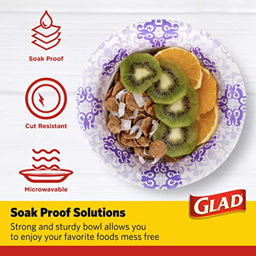 Glad 12 oz Purple Victorian Disposable Paper Bowls - Heavy Duty & Soak-Proof, 20 Count