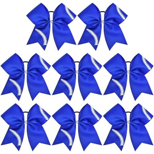 Aileam 8-Inch Softball Cheer Bows 8-Pack Hair Bow Ponytail Holders