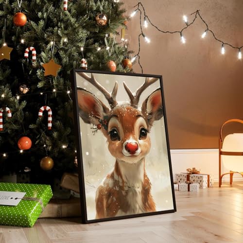 Cute Elk Canvas Poster - Red Nosed Reindeer Wall Art 12x16in