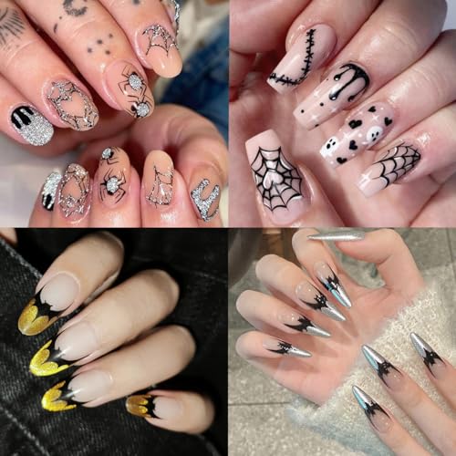 Embossed Halloween Nail Art Stickers 8 Sheets French Tip Bat Ghost Decals