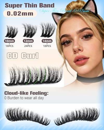 Boahankuke Lash Clusters Wispy 10-14mm Short Eyelash Extensions Invisible Band