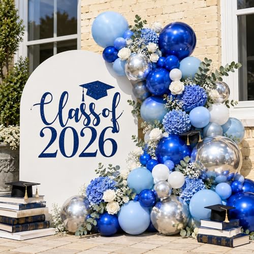 Navy Blue Silver Balloons - 50 Pack 12 Inch Latex Party Balloons