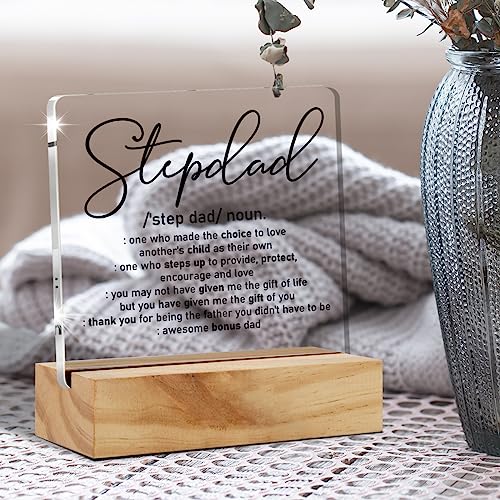Stepdad Acrylic Desk Plaque with Wood Stand - Meaningful Gift for Dad