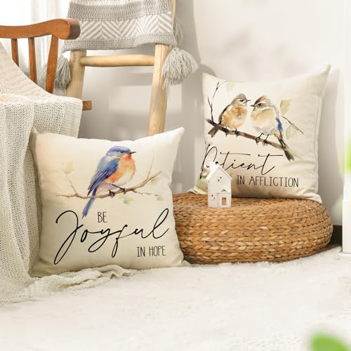 Fall Decorative Throw Pillow Covers Set of 4 - 18x18 Inch Bluebird Goldfinch Chickadee