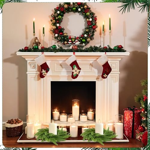 Green Norfolk Pine Christmas Candle Ring Wreaths - Pack of 8, 6 Inch