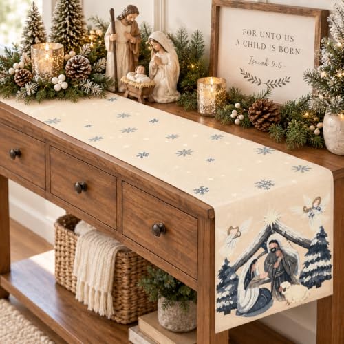 Nativity Scene Christmas Table Runner 13x72 Inch Holiday Decor