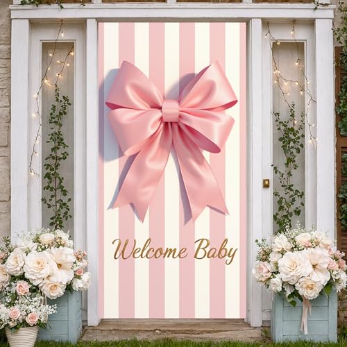 Welcome Baby Girl Door Banner with Pink Bow - 71x35 Inches